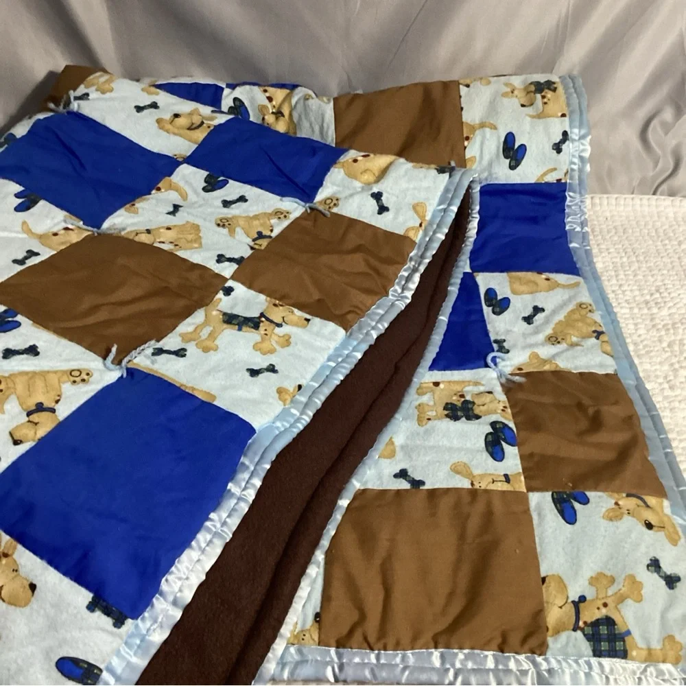 Handmade Baby Boy Toddler Large Crib Bed Blanket Heavier Puppy Dog Bones